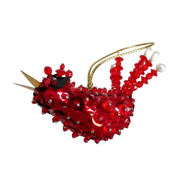 Cardinal Bird Beaded Sequin Christmas Ornament - Vintage Holiday Handmade Gift - - Picture 3 of 6